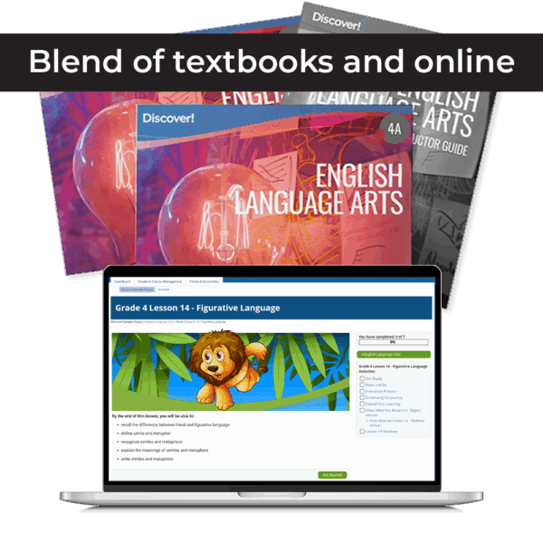 DiscoverBlended_ProductImage_2025_ELA_Grade4_withRibbon Discover! ELA 4th Grade Blended Set