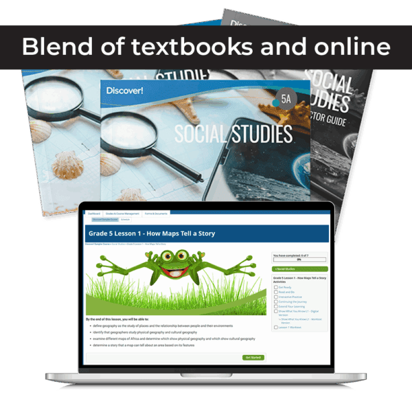 DiscoverBlended_ProductImage_2025_SocialStudies_Grade5_withRibbon Discover! Social Studies 5th Grade Blended Set